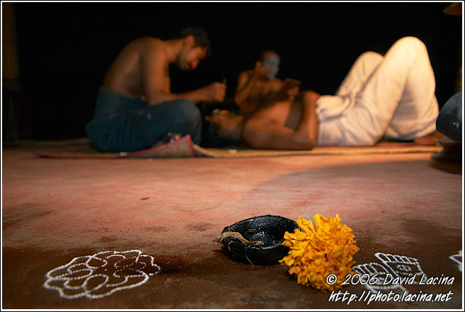 Stage And Perfomers In Preparation - Kathakali, South India